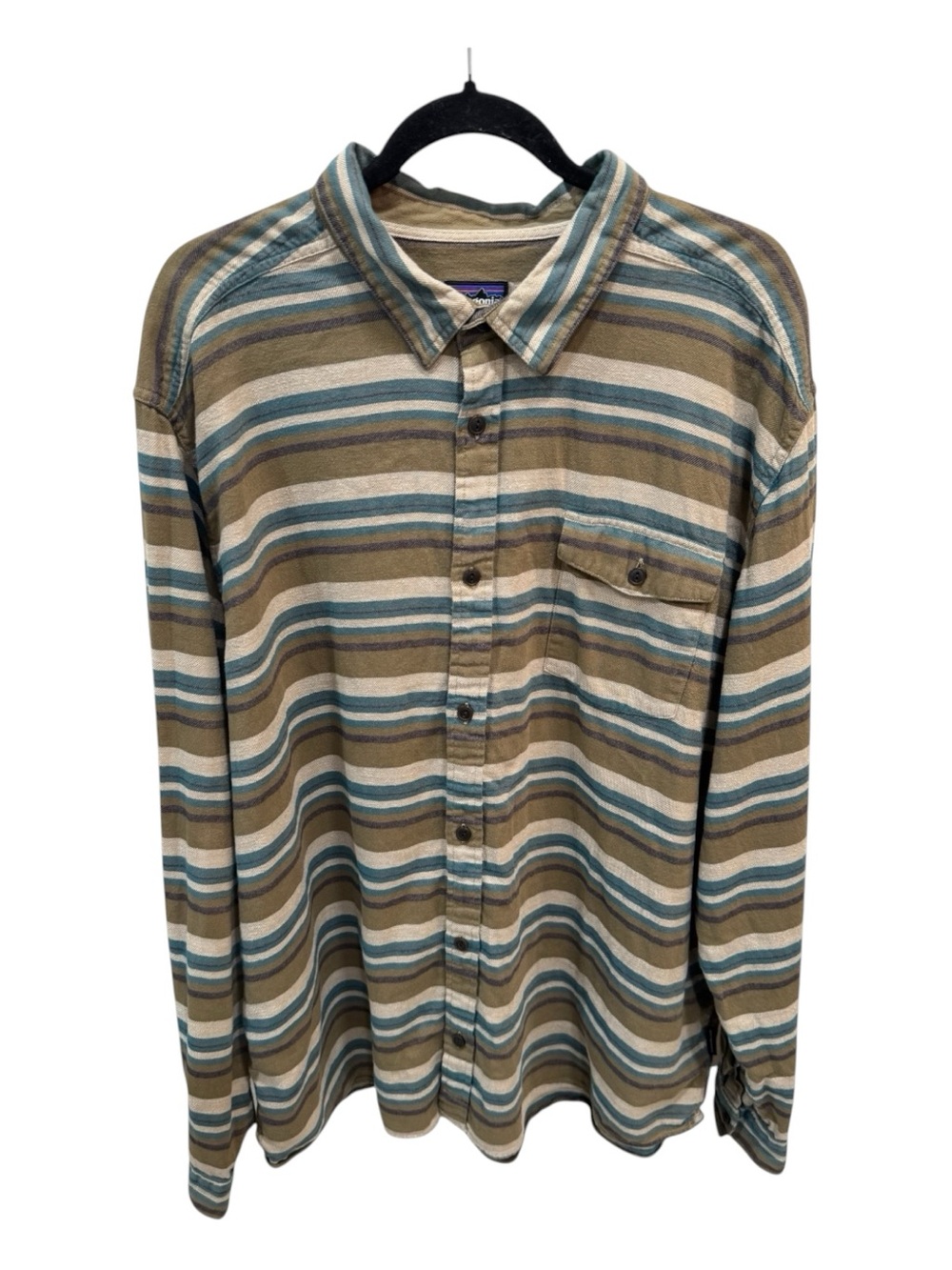 Patagonia Striped Organic Cotton Button Up Long Sleeve Pocket Shirt Size XXL